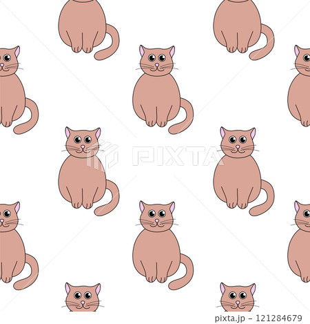 Seamless Pattern with Brown cute cat. Vector flat illustration. 121284679