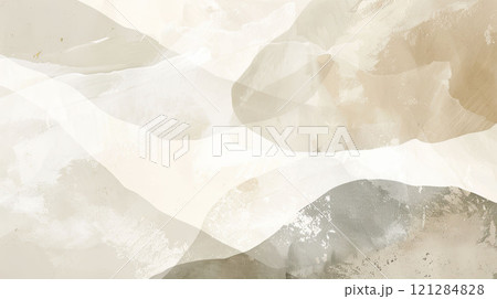 A textured abstract background with organic shapes and neutral tones: beige, taupe, and off-white 121284828