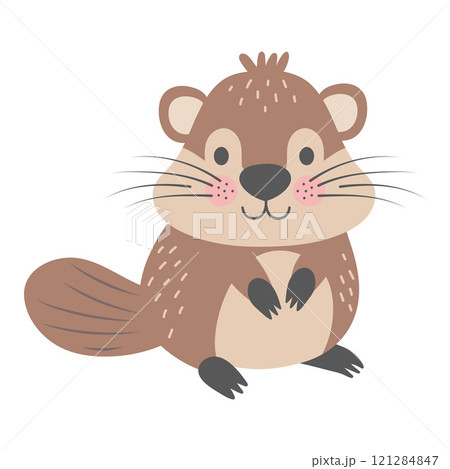 Cute beaver. Cartoon forest character isolated on white background. 121284847