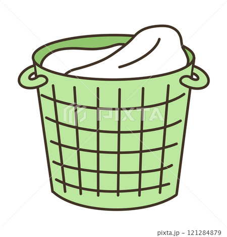 カゴにいっぱいの洗濯物のイラスト　緑 121284879