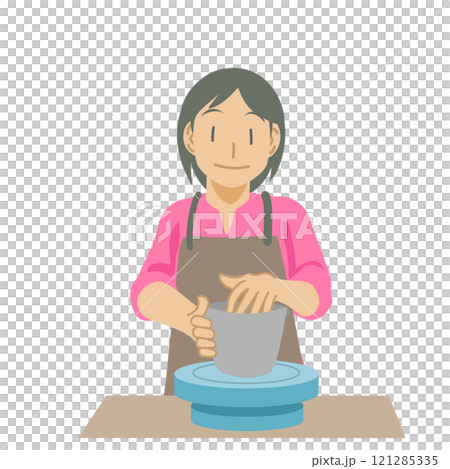 A girl making pottery using hand-formed pottery 121285335