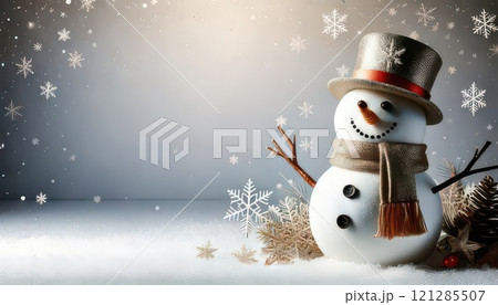 《AI画像》雪だるまと雪の結晶のキラキラ背景 121285507