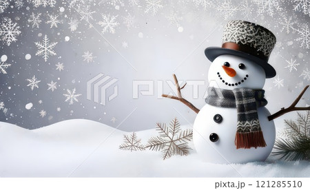 《AI画像》雪だるまと雪の結晶のキラキラ背景 《AI画像》雪だるまと雪の結晶のキラキラ背景 121285510