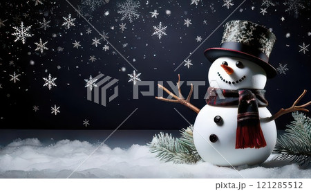 《AI画像》雪だるまと雪の結晶のキラキラ背景 《AI画像》雪だるまと雪の結晶のキラキラ背景 121285512