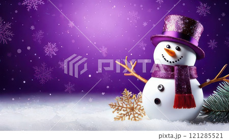 《AI画像》雪だるまと雪の結晶のキラキラ背景 《AI画像》雪だるまと雪の結晶のキラキラ背景 121285521