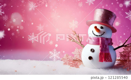 《AI画像》雪だるまと雪の結晶のキラキラ背景 《AI画像》雪だるまと雪の結晶のキラキラ背景 121285540