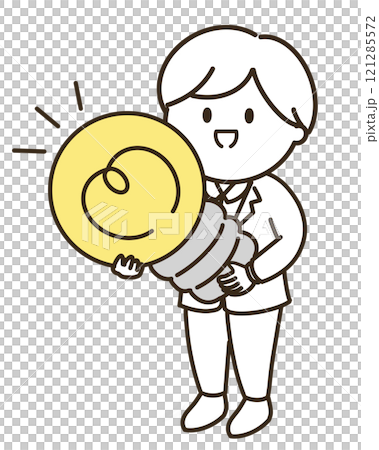 一個穿著西裝的男人拿著燈泡的簡單插圖 一個穿著西裝的男人拿著燈泡的簡單插圖 121285572