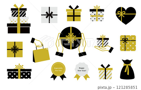 プレゼント、新年ギフトボックスのイラストセット 121285851
