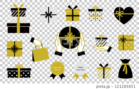 プレゼント、新年ギフトボックスのイラストセット 121285851