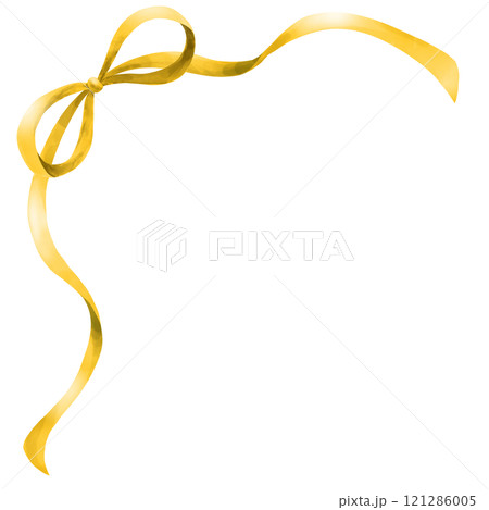 なびくゴールドの蝶結びリボンの水彩風イラスト 121286005