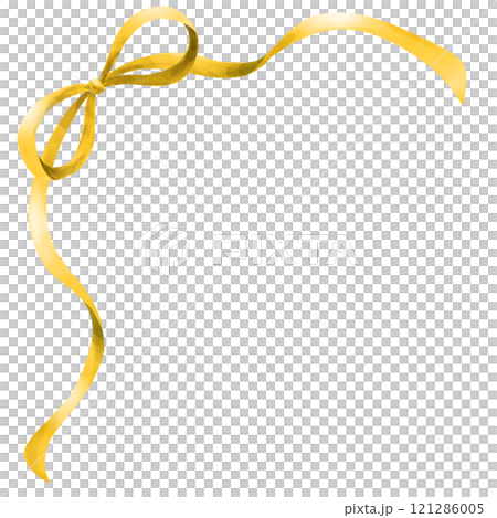 なびくゴールドの蝶結びリボンの水彩風イラスト 121286005