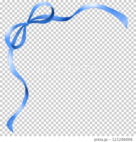 揮舞著藍色蝴蝶結絲帶的水彩插圖 121286006
