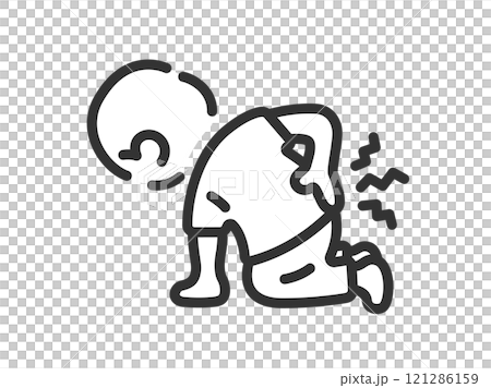 腰痛で立ち上がれない、男性のアイコン(線画)のイラスト 腰痛で立ち上がれない、男性のアイコン(線画)のイラスト 121286159