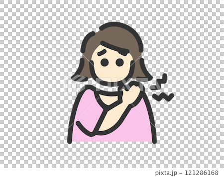 肩こりが酷い、女性のアイコン（線画カラー）のイラスト 121286168