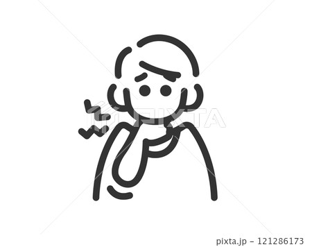 喉を痛めた、男性のアイコン(線画)のイラスト 喉を痛めた、男性のアイコン(線画)のイラスト 121286173