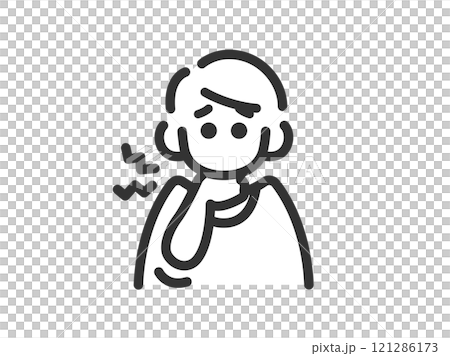 喉を痛めた、男性のアイコン(線画)のイラスト 喉を痛めた、男性のアイコン(線画)のイラスト 121286173