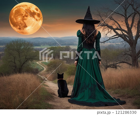 woman witch in the full moon 121286330