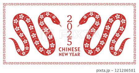 Asian new year banner with red snake 121286581