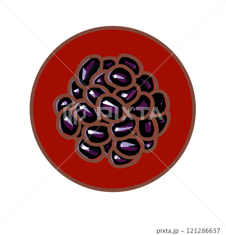 赤い皿に盛りつけた黒豆 121286637