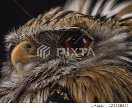 bird of prey falcon portrait close up 121286885