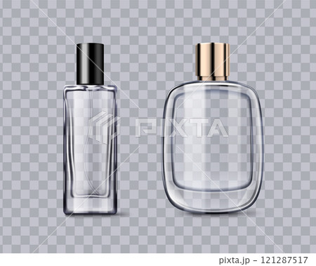 Fragrance glass bottles mockup with metal caps Fragrance glass bottles mockup with metal caps 121287517