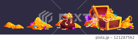 Treasure chest and piles of gold set 121287562