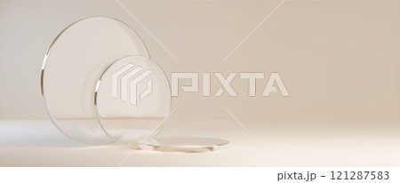 3d luxury beige podium with circle glass platform 121287583