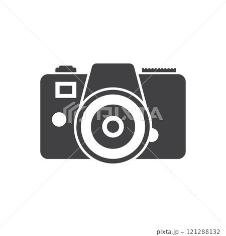 Photo camera icon in flat style. Photography equipment vector illustration on isolated background. Professional photographic sign business concept. 121288132
