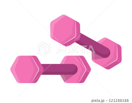 Dumbbell icon in flat style. Workout gym tool vector illustration on isolated background. Barbell fitness equipment sign business concept. Dumbbell icon in flat style. Workout gym tool vector illustration on isolated background. Barbell fitness equipment sign business concept. 121288188