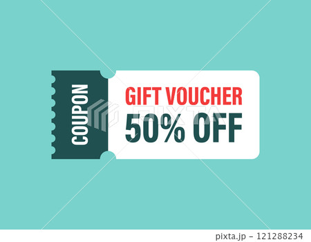 Gift voucher icon in flat style. 50% discount vector illustration on isolated background. Promotion coupon sign business concept. Gift voucher icon in flat style. 50% discount vector illustration on isolated background. Promotion coupon sign business concept. 121288234