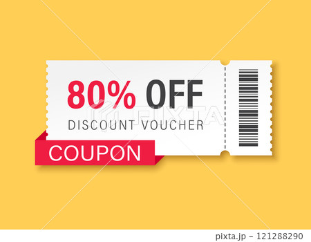 Gift voucher icon in flat style. 80% discount vector illustration on isolated background. Promotion coupon sign business concept. 121288290