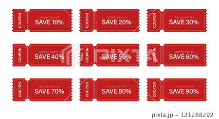Gift voucher icon set in flat style. Discount vector illustration on isolated background. Promotion coupon sign business concept. Gift voucher icon set in flat style. Discount vector illustration on isolated background. Promotion coupon sign business concept. 121288292