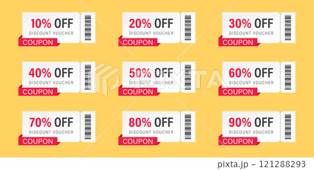 Gift voucher icon set in flat style. Discount vector illustration on isolated background. Promotion coupon sign business concept. Gift voucher icon set in flat style. Discount vector illustration on isolated background. Promotion coupon sign business concept. 121288293