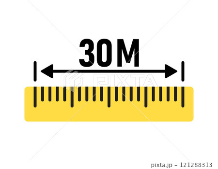 Ruler 30 meters icon in flat style. Measure scale vector illustration on isolated background. Ruler scale sign business concept. Ruler 30 meters icon in flat style. Measure scale vector illustration on isolated background. Ruler scale sign business concept. 121288313