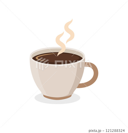 Coffee or tea cup icon in flat style. Hot drink vector illustration on isolated background. Mug sign business concept. Coffee or tea cup icon in flat style. Hot drink vector illustration on isolated background. Mug sign business concept. 121288324