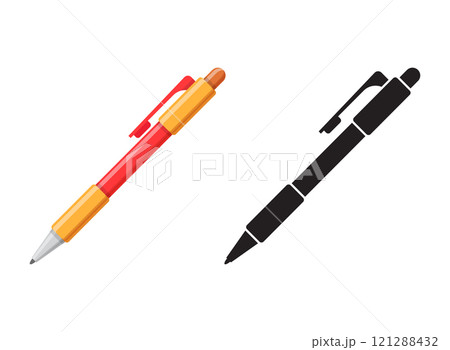 Ballpoint pen icon in flat style. Office tool vector illustration on isolated background. School equipment sign business concept. Ballpoint pen icon in flat style. Office tool vector illustration on isolated background. School equipment sign business concept. 121288432