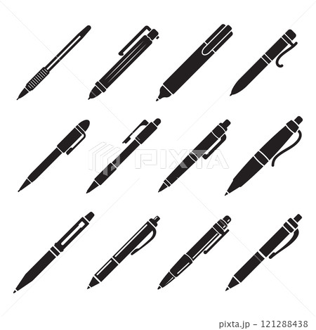 Ballpoint pen icon set collection in flat style. Office tool vector illustration on isolated background. School equipment sign business concept. Ballpoint pen icon set collection in flat style. Office tool vector illustration on isolated background. School equipment sign business concept. 121288438
