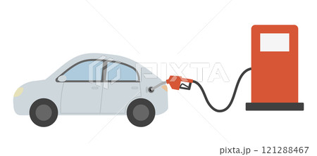 ガソリンスタンドでガソリンを給油している車のベクターイラスト 121288467