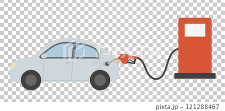 ガソリンスタンドでガソリンを給油している車のベクターイラスト 121288467