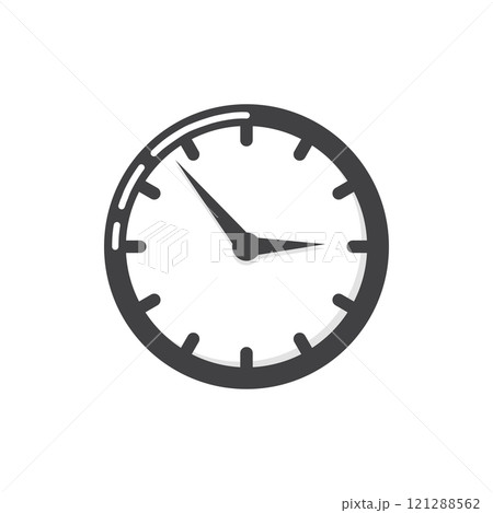 Clock icon in flat style. Round watch vector illustration on isolated background. Timer sign business concept. 121288562