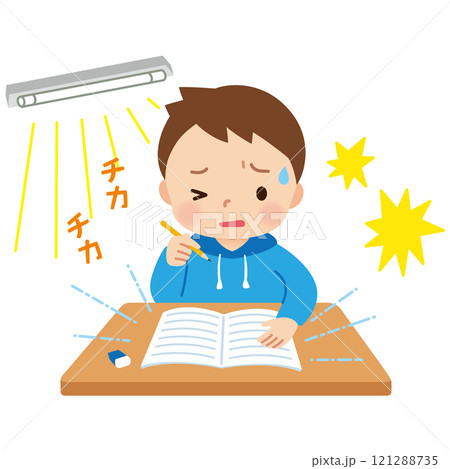 視覚過敏　感覚過敏　光が眩しくて困る男の子 121288735