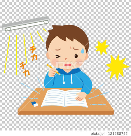 視覚過敏　感覚過敏　光が眩しくて困る男の子 121288735