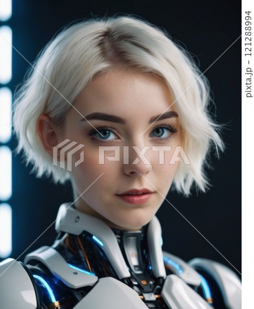 portrait woman cyborg modern technology 121288994
