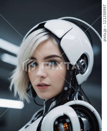 portrait woman cyborg modern technology 121288997