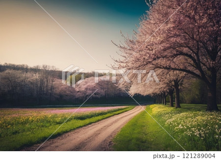 blooming spring park country landscape 121289004