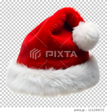 Santa hat on a transparent background, photorealistic illustration, for use in graphic design Santa hat on a transparent background, photorealistic illustration, for use in graphic design 121289372