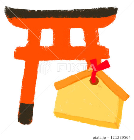 クレヨンタッチ 正月イメージ 鳥居と絵馬 クレヨンタッチ 正月イメージ 鳥居と絵馬 121289564