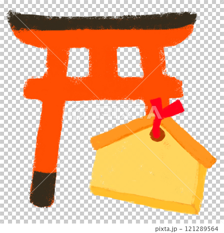 クレヨンタッチ 正月イメージ 鳥居と絵馬 クレヨンタッチ 正月イメージ 鳥居と絵馬 121289564