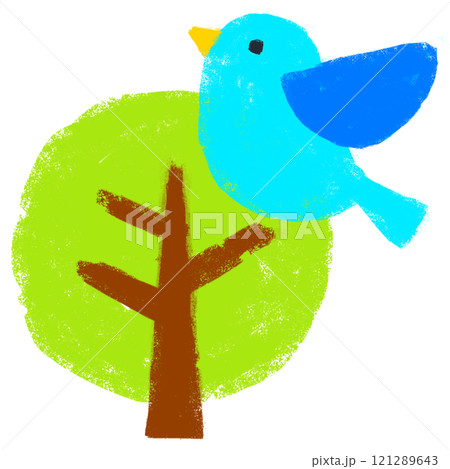 クレヨンタッチ　青い鳥と樹木 121289643