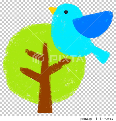クレヨンタッチ　青い鳥と樹木 121289643